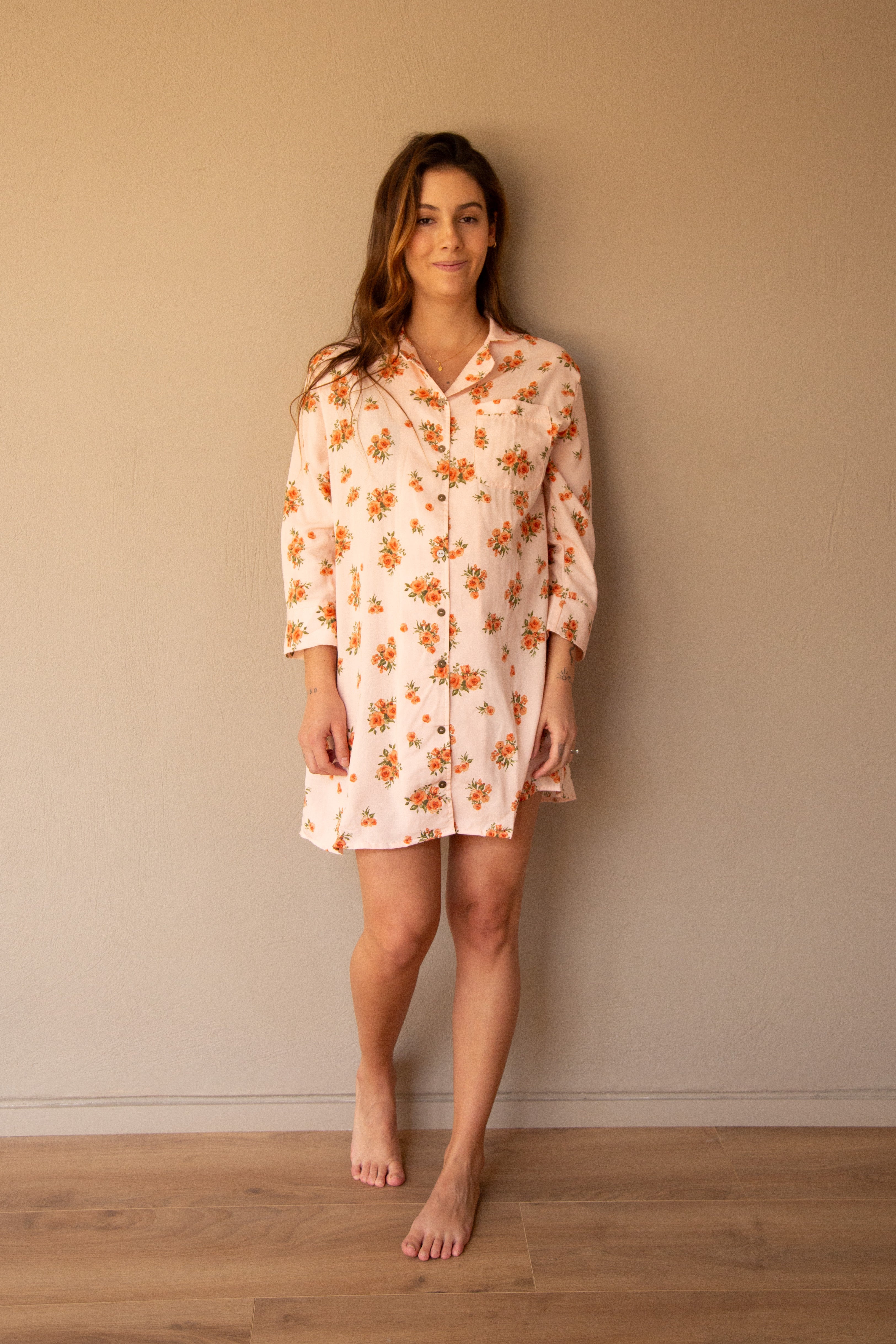 Pijama Ninfa Naranja Flores | Pijama de maternidad