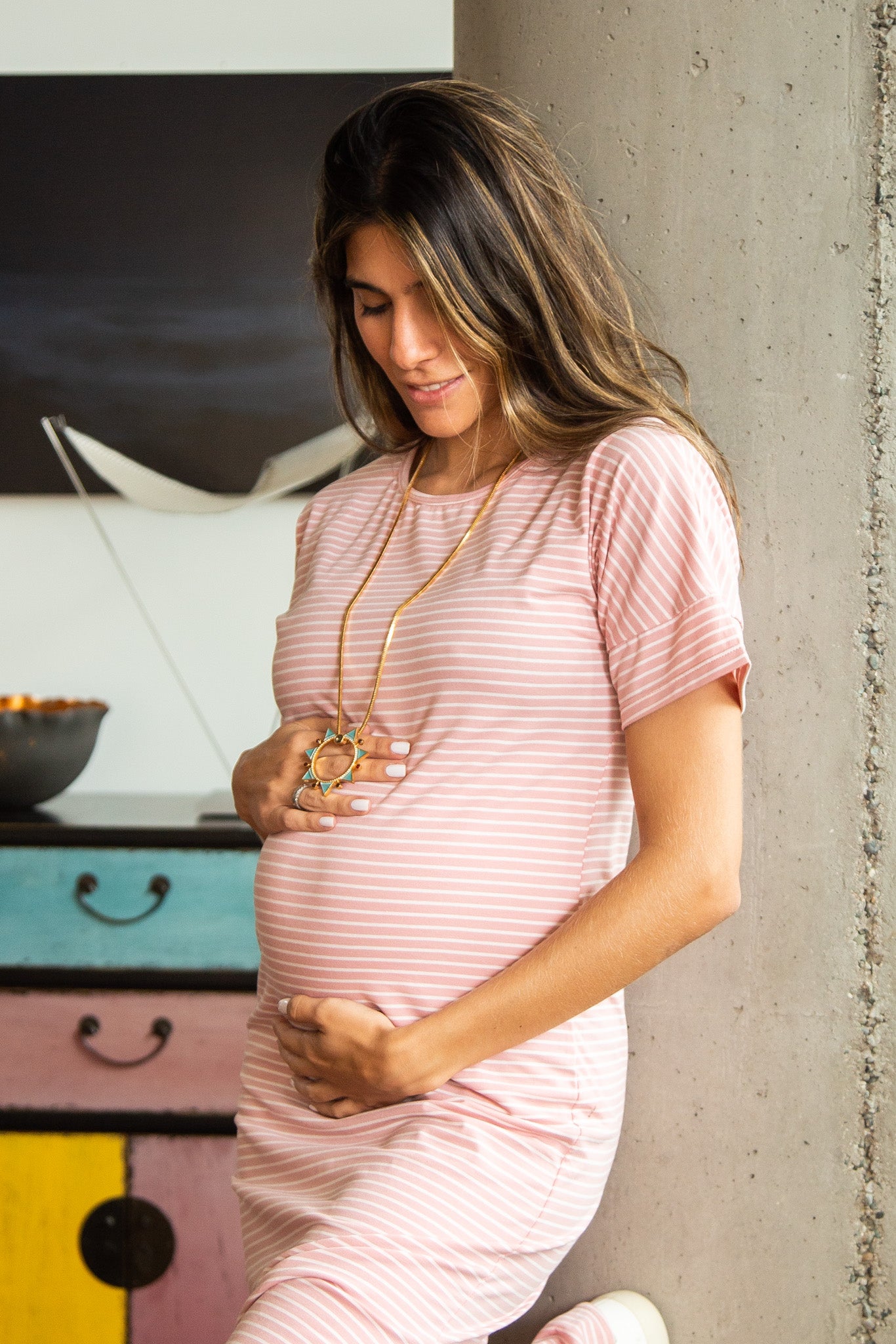 Vestido Lucy Rayas Rosa Pastel | Vestidos de maternidad